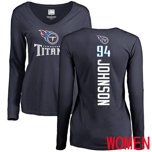 Tennessee Titans Navy Blue Women Austin Johnson Backer NFL Football #94 Long Sleeve T Shirt->nfl t-shirts->Sports Accessory